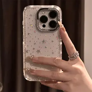 [Rhinestone Phone Case] Luxury Rhinestone Fashion Phone Case, Sparkling Star Frame Transparent Shockproof Cover, Suitable for iPhone17 16, 15, 14 Pro Max and Other Models Protection Smartphone Cellphone Protective Casing Protector