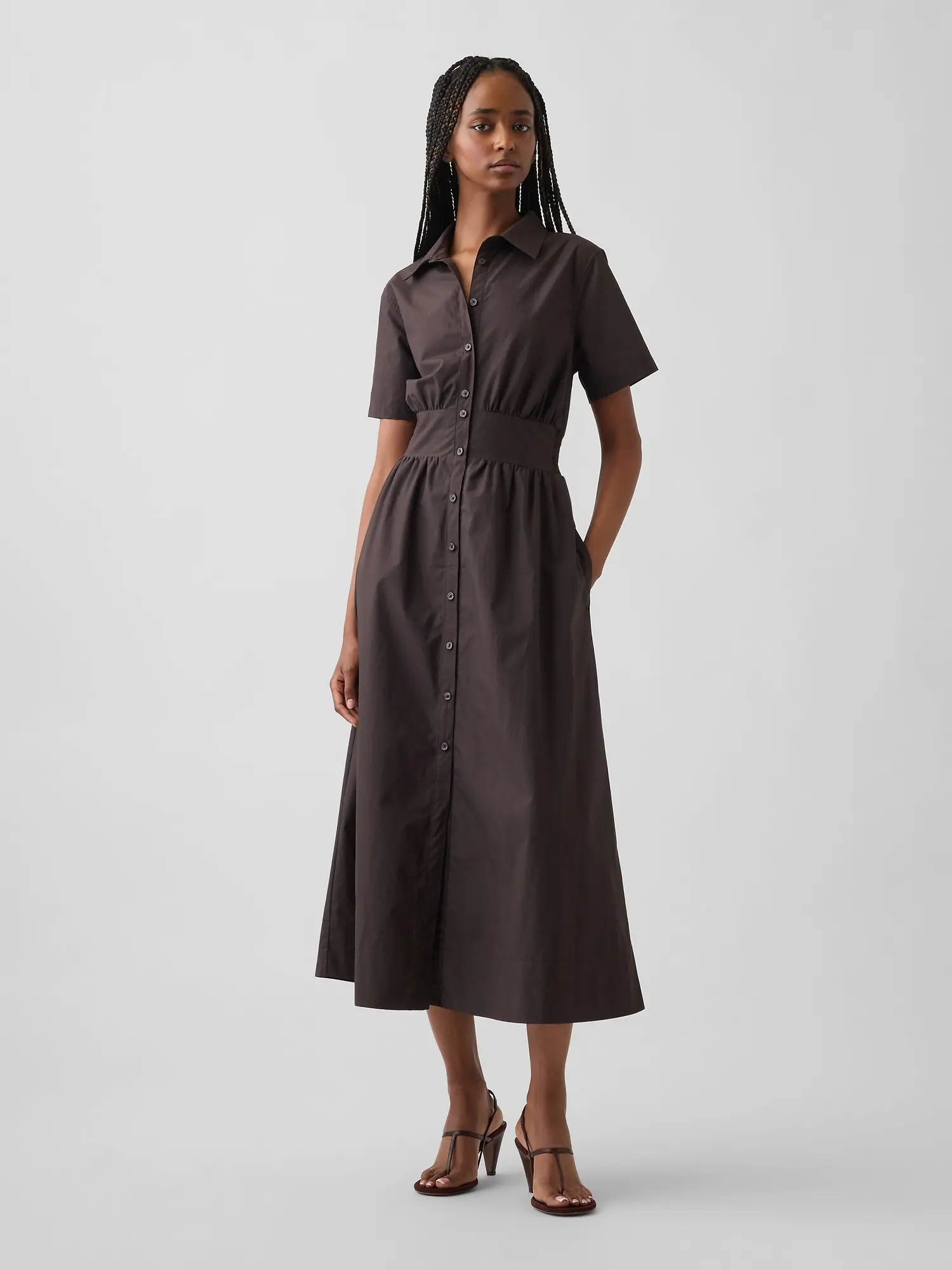 Gap Women's Poplin Smocked-Waist Maxi Shirtdress