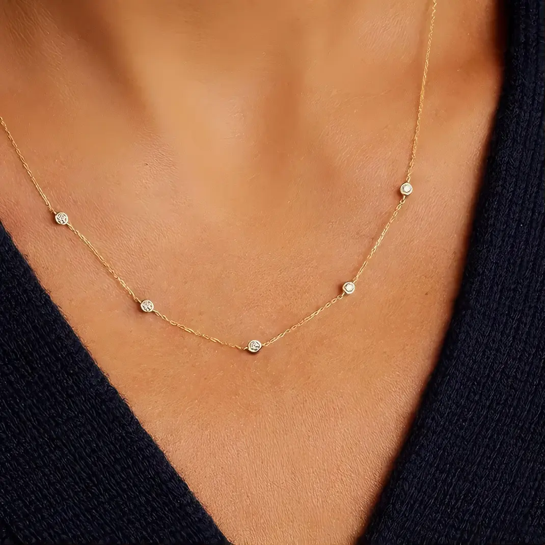 Rhinestone Station Necklace For Women - Simulated Diamond Layering Necklaces - Trendy Jewelry for Womens CZ Chain Necklace