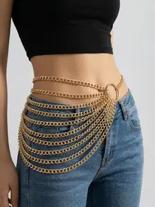 Fashion Aluminum Alloy Multi-Layer Women's Waist Chain Body Jewelry, Casual Plain Style, Adjustable 65cm-112cm, Perfect for Dresses and Blazers
