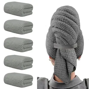 5 Pcs Large Microfiber Hair Towel Wrap for Women,Grey 40 x 23.6 inch Super Soft, Fast Drying Turbans for Long, Thick, Curly Hair - Anti Frizz Wrap with Elastic Strap - Home Improvement.