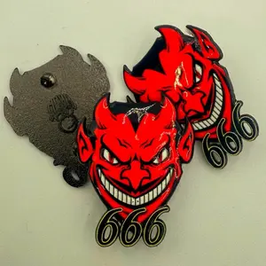 Pin Tropa del Infierno Metallic with Red Devil Face and Number 666 Design