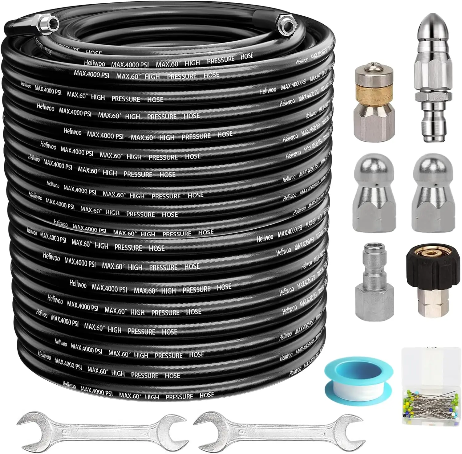 Sewer Jetter Kit for Pressure Washer Jet Drain Cleaner Hose 1/4 Inch NPT with Rotating and Button Nose Sewer Jetting Nozzles Kit 4000 PSI Heavy Duty C