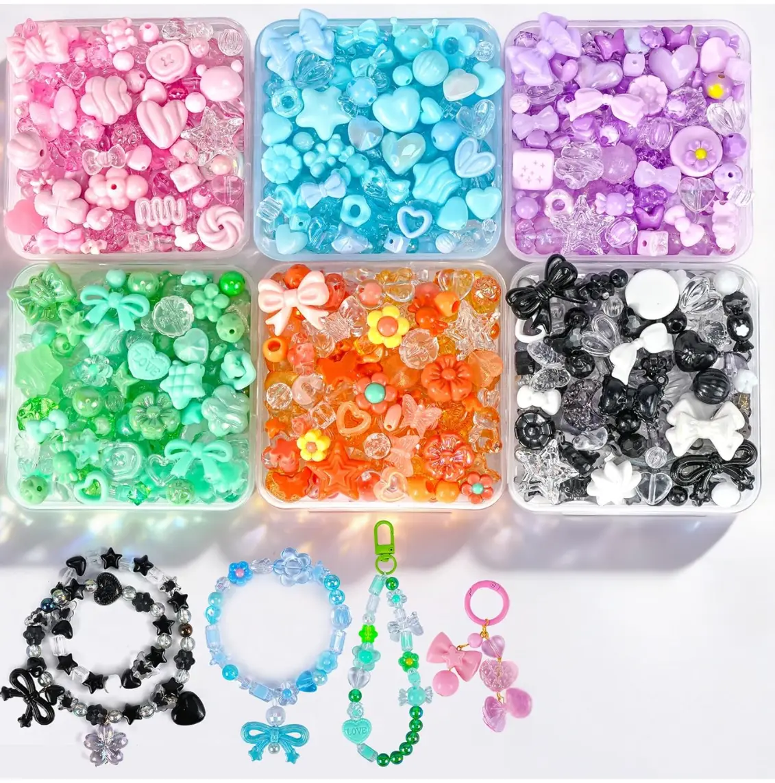 Cozy Fall Gifts Lightweight 480PCS Acrylic Beads Corded Jewelry-Making Kit for Teens, Floral  Kit with String, Assorted Bow/Star/Flower Charms for Bracelet DIY Keychain Bag Accessory