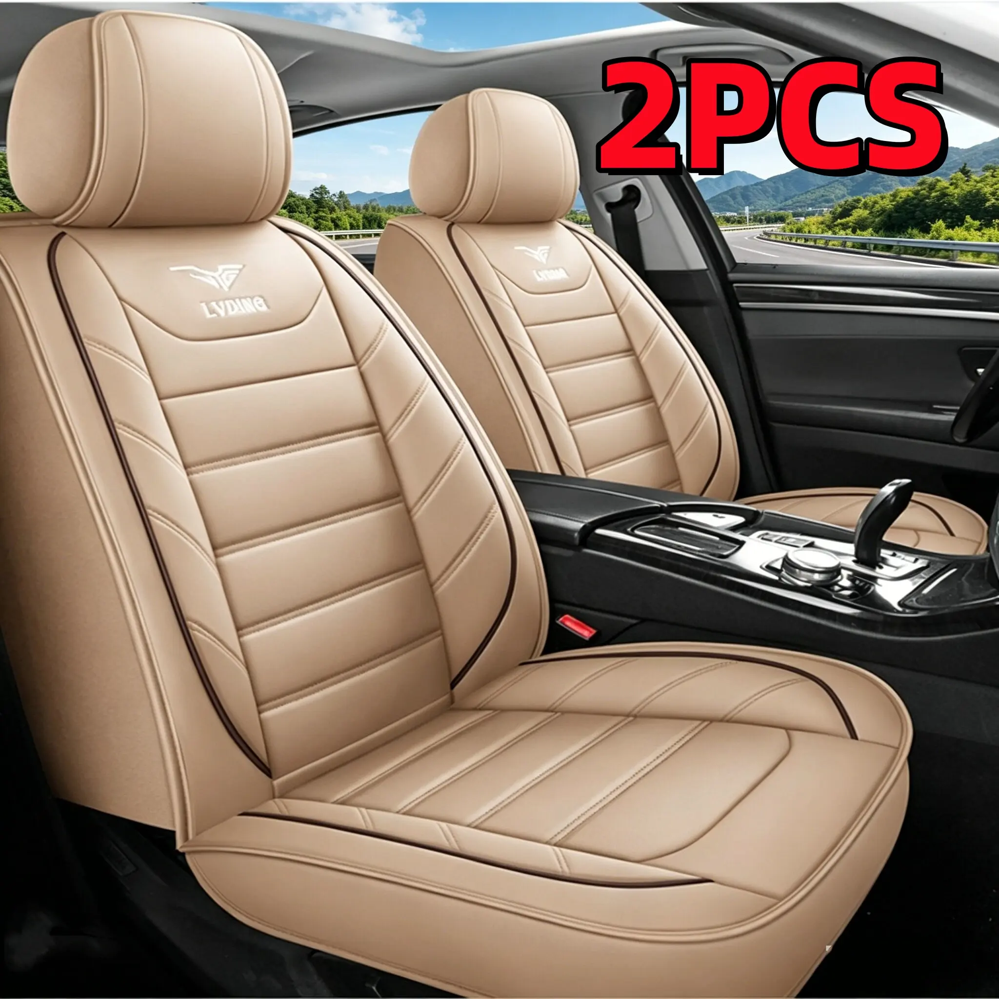 2PCS Brown PU Leather Car Front Seat Cushions - Full Coverage Upholstery Guard, Automotive Interior Protective Accessory, Aesthetic Upgrade, Universal Fit for All Cars, Multiple Color Options