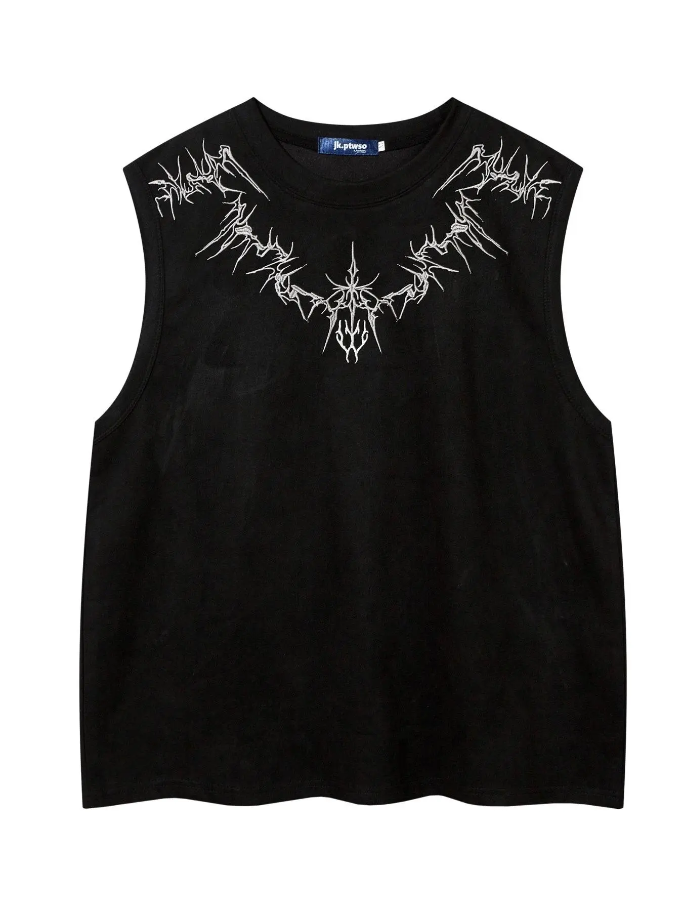 Men's Loose Stretch Graphic Embroidery Round Neck Suede Tank Top, Casual Sleeveless Crew Neck Top for Summer, Fashion Men's Top for Daily Wear
