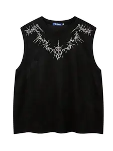 Men's Loose Stretch Graphic Embroidery Round Neck Suede Tank Top, Casual Sleeveless Crew Neck Top for Summer, Fashion Men's Top for Daily Wear