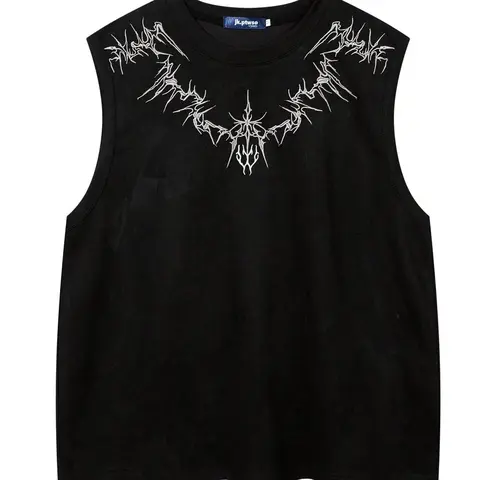 Men's Loose Stretch Graphic Embroidery Round Neck Suede Tank Top, Casual Sleeveless Crew Neck Top for Summer, Fashion Men's Top for Daily Wear