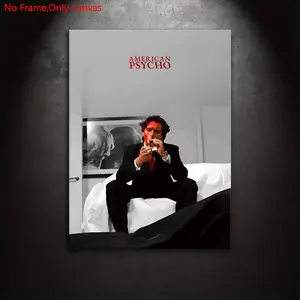 1 Piece/Set Frameless Canvas Painting Print Poster, Classic Realistic Art, Psycho Patrick Bateman Portrait. A perfect gift ideal for movie fans, and an ideal gift for bedroom, living room, dormitory corridor, kitchen, mural, wall decor, room decoration.