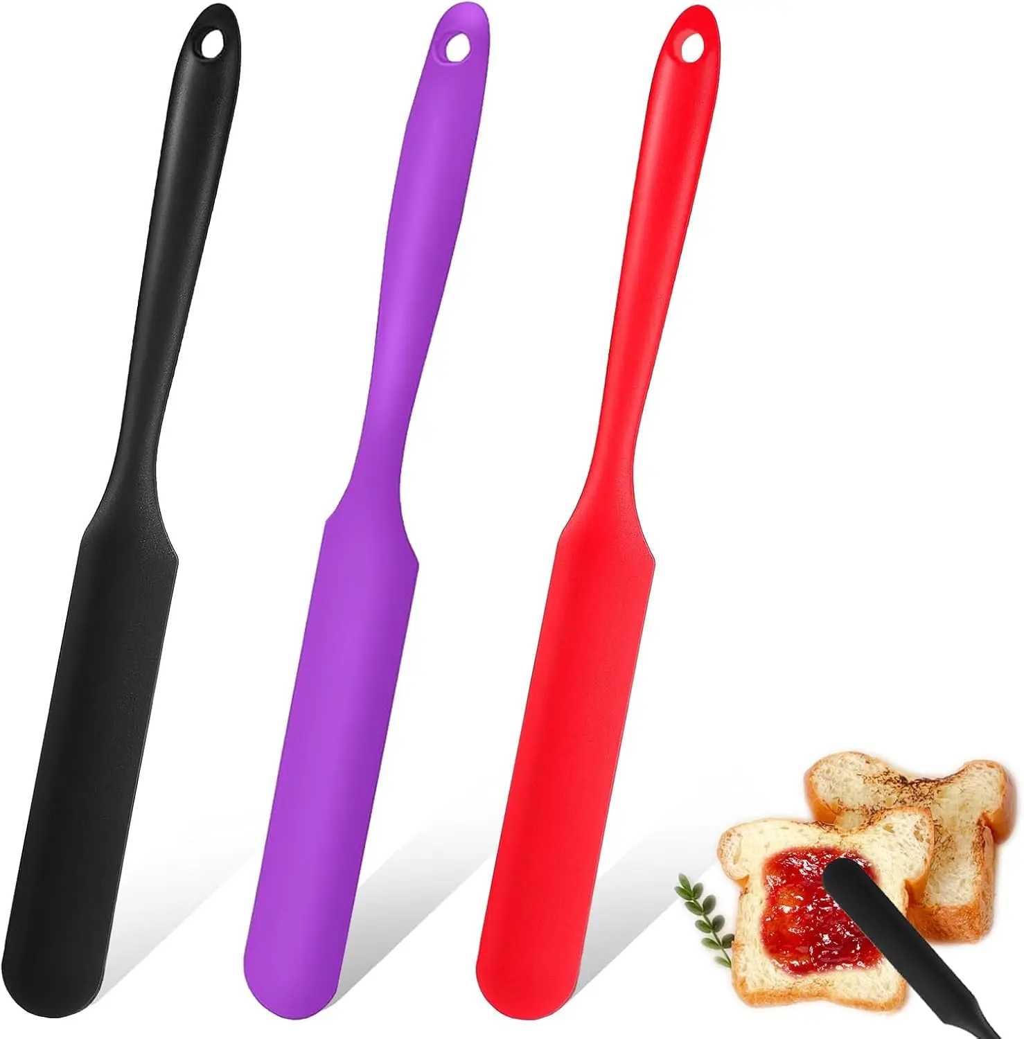 Silicone Jar Spatula, Set of 3 Spatulas, Heat-Resistant Jam Spreader for Baking, Mixing, Cakes, Cream, Butter, Scraper