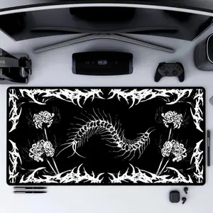Gothic Centipede Mouse Pad, Large Gaming Desk Mat with Dark Floral and Horror Art Design for Aesthetic Gamer and Office Setup Weirdcore Pad