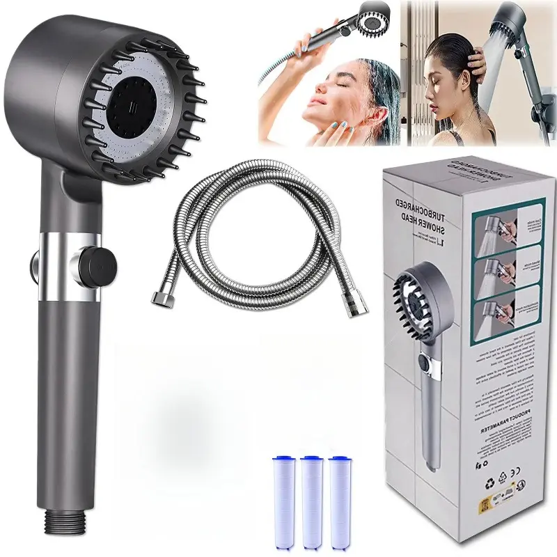 Multifunctional Massage Shower, Handheld High Pressure Shower Head,Massage And Skin Beauty Multifunctional Shower, 3 Settings 4 in 1 Detachable Showerhead with 47" Hose, Bracket and 3Filters summerwins design cartridge filter delujo ducha brush bean