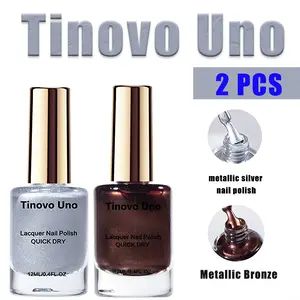 Tinovo Uno 2 PCS Set Metallic Copper Metallic silver Color Nail Polish 12ml Bottles Total 24ml Alcohol-Free Adult Use Quick Dry Chrome Finish Tu-Np-005-4