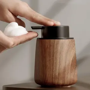 5Pcs [Foam Pump Bottle] - 10 oz Liquid Soap Dispenser for Shampoo & Hand Wash in Elegant Wood Design