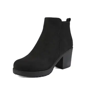 Dream Pairs Women's Low-Heel Chunky Ankle Boots, Soft Fur-Lined Shoe, Non-Slip Rubber Sole Footwear