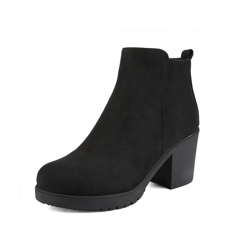 Dream Pairs Women's Low-Heel Chunky Ankle Boots - Fashion Booties, Soft Fur-Lined, Non-Slip Rubber Sole Footwear, Round Toe, Zip, Chunky Boot, 3 In, Tpr Outsole, Comfortable Heels, Black Pu, Block Heel