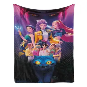 K-Pop Devil Hunter Anime Print Flannel Blanket for Kids & Adults, Soft Comfortable Kids Blanket Adult Blanket for Home Office Camping Sofa Bed, Cozy Nap Throw for Kpop Anime Netflix Fans, Birthday Holiday Gift, bed accessories blankets