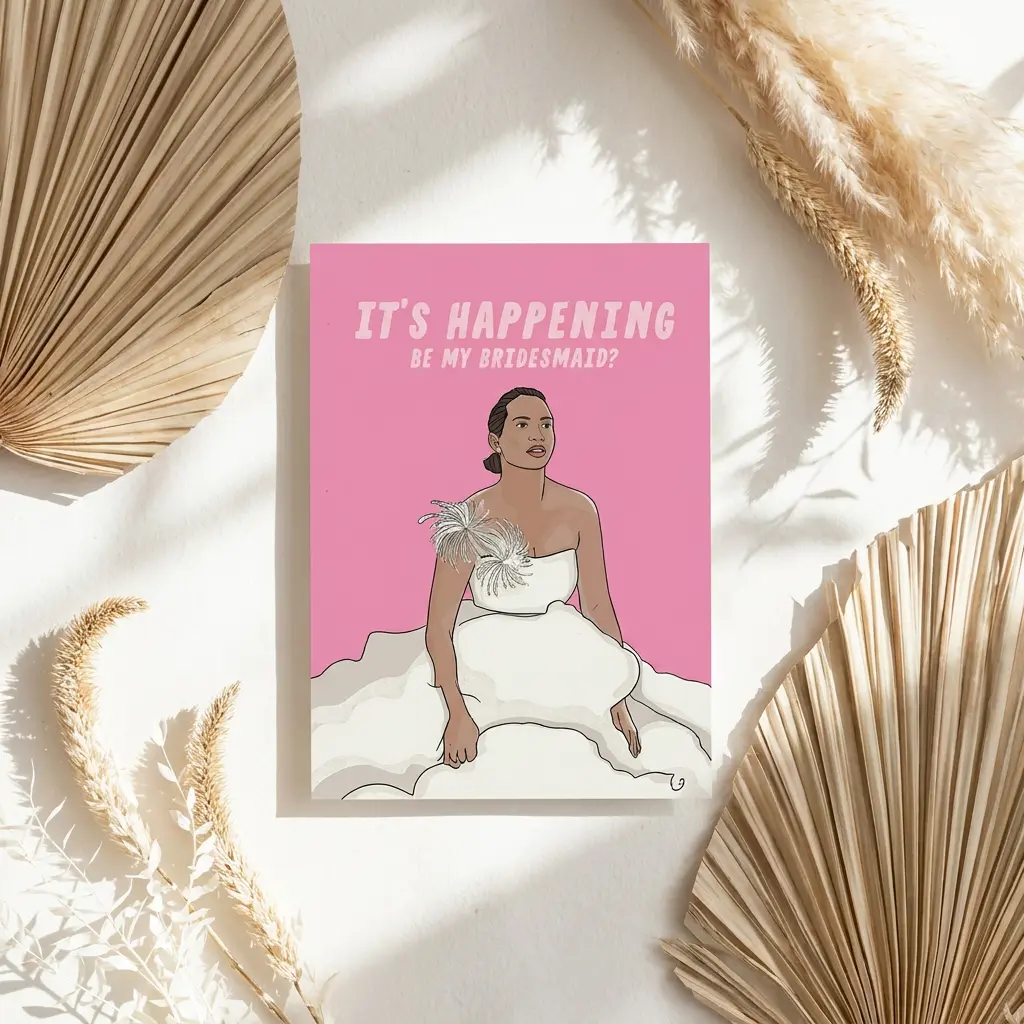 Be My Bridesmaid Folded Card, It’s Happening Bridesmaid Proposal Folded Card, Pink Modern Wedding Party Invite
