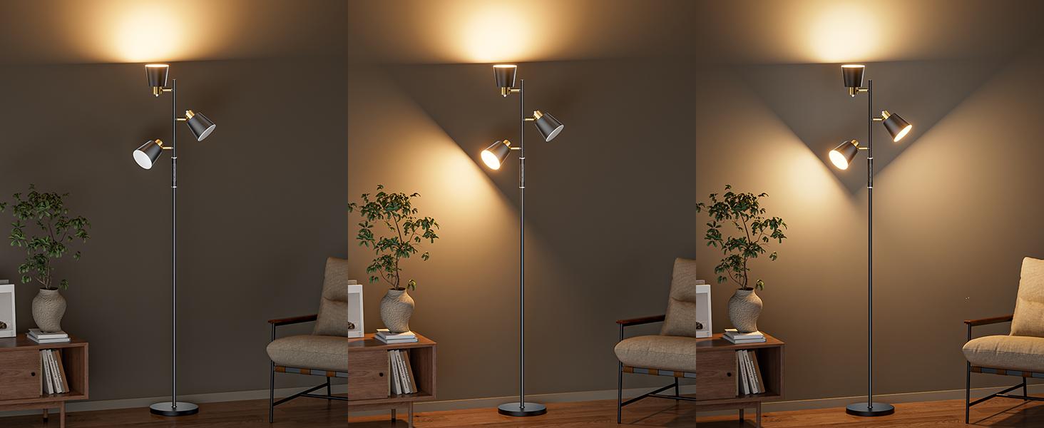 LED Tree Floor Lamp, 2500LM Super Bright Standing Lamp with Remote & Touch Control, 4 Color Temperatures, 3 Rotatable Lights, Modern Dimmable Floor Lamps for Living Room Bedroom Office
