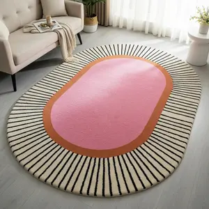 Modern Minimalist Lines Decorative Living Room Carpet, Oval Bedroom Bedside Fluffy Rug, Home Sofa Coffee Table Mat, Modern Area Rug, Soft Fluffy Rugs