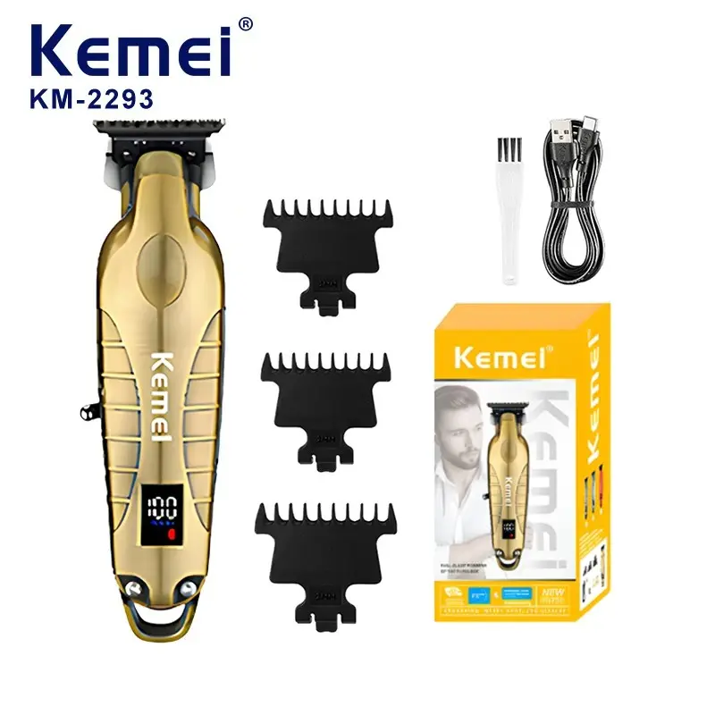 Kome Men's Hair Clipper Professional Trimmer Portable Barber Machine LED Display Rechargeable Km-2293, Essential Grooming Tool