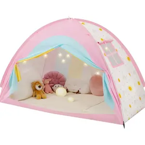 Twin Bed Tent for Kids Twin Size Bed Canopy with Star Lights Privacy Space Blackout Sleeping Tents Indoor Breathable Portable Bunk Bed Tent for Girls Rainbow