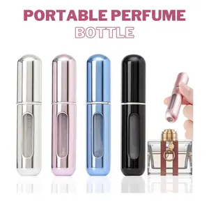 4 Pcs Mini Perfume Atomizer Refillable Bottle, 5ml Portable Bottom Fill Scent Dispenser, Leak-Proof Cologne Travel Spray Pump for Purse & Luggage (Silver/Pink/Blue/Black)
