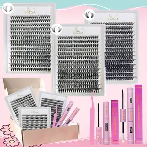 3 boxed with 30P 40P 60P Natural Fluffy Lash Clusters Synthetic Cluster Eyelash Kit with Bond Seal Remover Applicator lash brushes,Natural DIY individual cluster lash extension,perfect for home lash diy eyelash extension for everyday use and make up