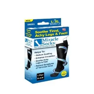 212 MAIN Anti-Fatigue Compression Stocking Socks, Discreet Black Large Socks for Relieving Leg Symptoms, Living Healthy Sports Accessory, Relieve, Foot
