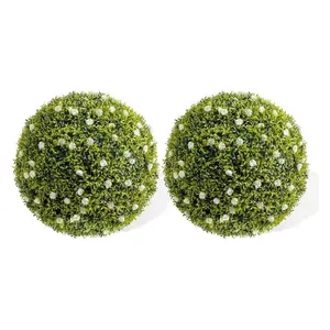 2 Pack 22 Inch Artificial Topiary Balls with White Flowers - Large Hanging Topiary Balls for Indoor Outdoor Decor Wedding Housewarming