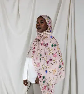 VELA Baby Pink Floral Print Modal Hijab