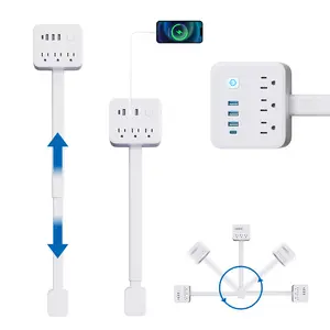 [Updated]Outlet Extender Stick, 17.52"–25.6" Extendable Electrical Outlet Extender with Hook & Loop Mounting, Rotating Flat Plug — Power Socket Expander with Safety Switch & Surge Protection, 3 AC Outlets, 3 USB-A + 1 USB-C, Ideal for Sofa, Bedside & Desk