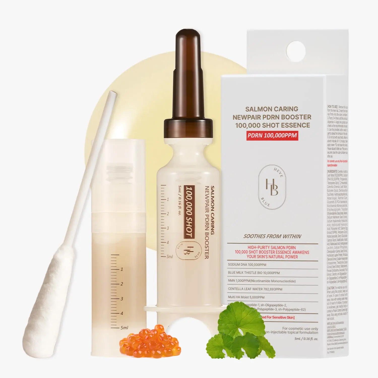 [HEVEBLUE] Salmon Caring Centella New Pair PDRN Booster 100,000 Shot Essence (1ea) - Rejuvenate, Refine Skin Texture