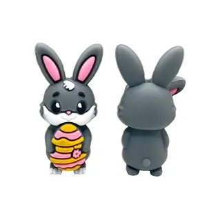 1pc Bunny Vibes 3D Silicone Focal Beads - Cute Bunnies Easter Theme Craft DIY Supplies Egg Shape Beading