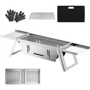 Foldable Small Charcoal Grill Portable Stainless Steel Charcoal Grill  for 2-3 Outdoor Enthusiasts Ideal for Camping, BBQ, Picnics Tailgating Includes Gloves & Carry Bag