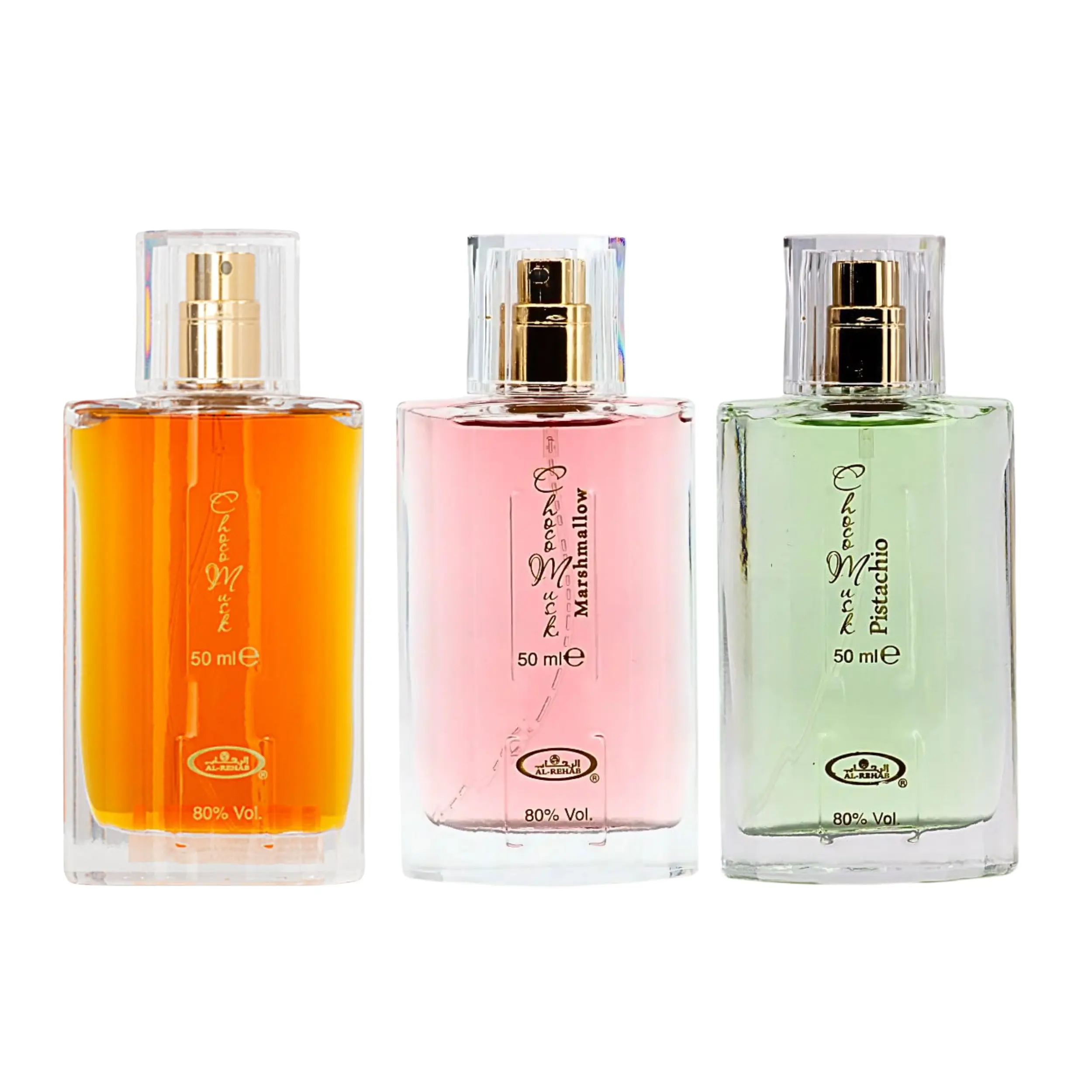 Al Rehab Choco Musk Perfume Set - 3-Piece Gourmand Collection with Vanilla, Pistachio & Marshmallow Scents, 50ml Unisex Eau de Parfum, Sweet Dessert Fragrances