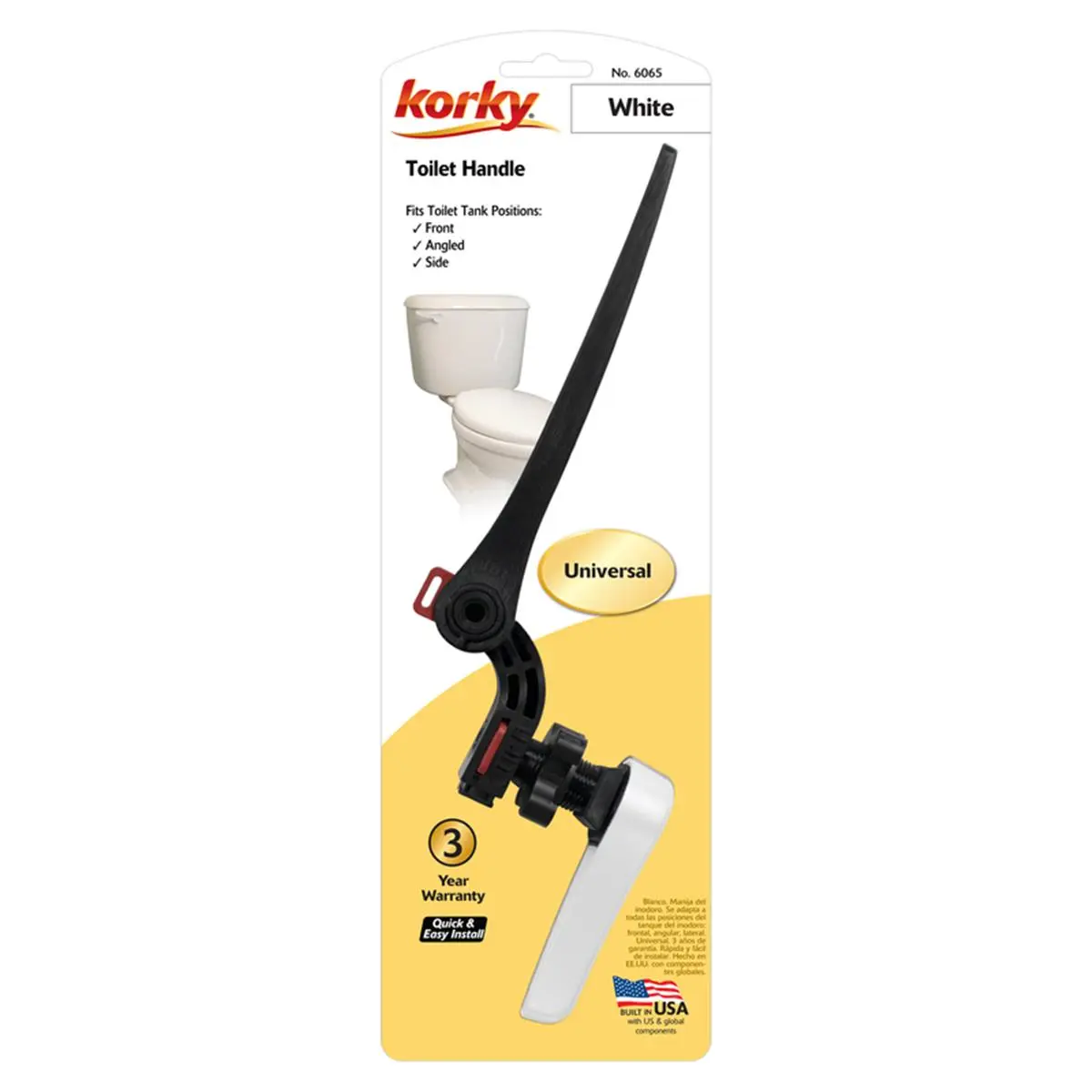 212 MAIN Korky 4007426 Strongarm Adjustable Toilet Handle, Universal Fit, White Bathroom Fixture Accessory