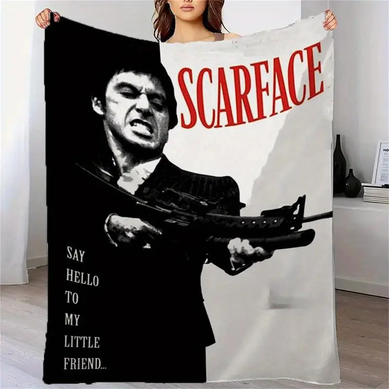Scarface Movie Theme Print Flannel Fleece Blanket - Breathable Soft, Warm, Versatile for Sofa, Office, Travel - Ideal All-Season Gift, Blankets For Sofa, Breathable Soft Blanket