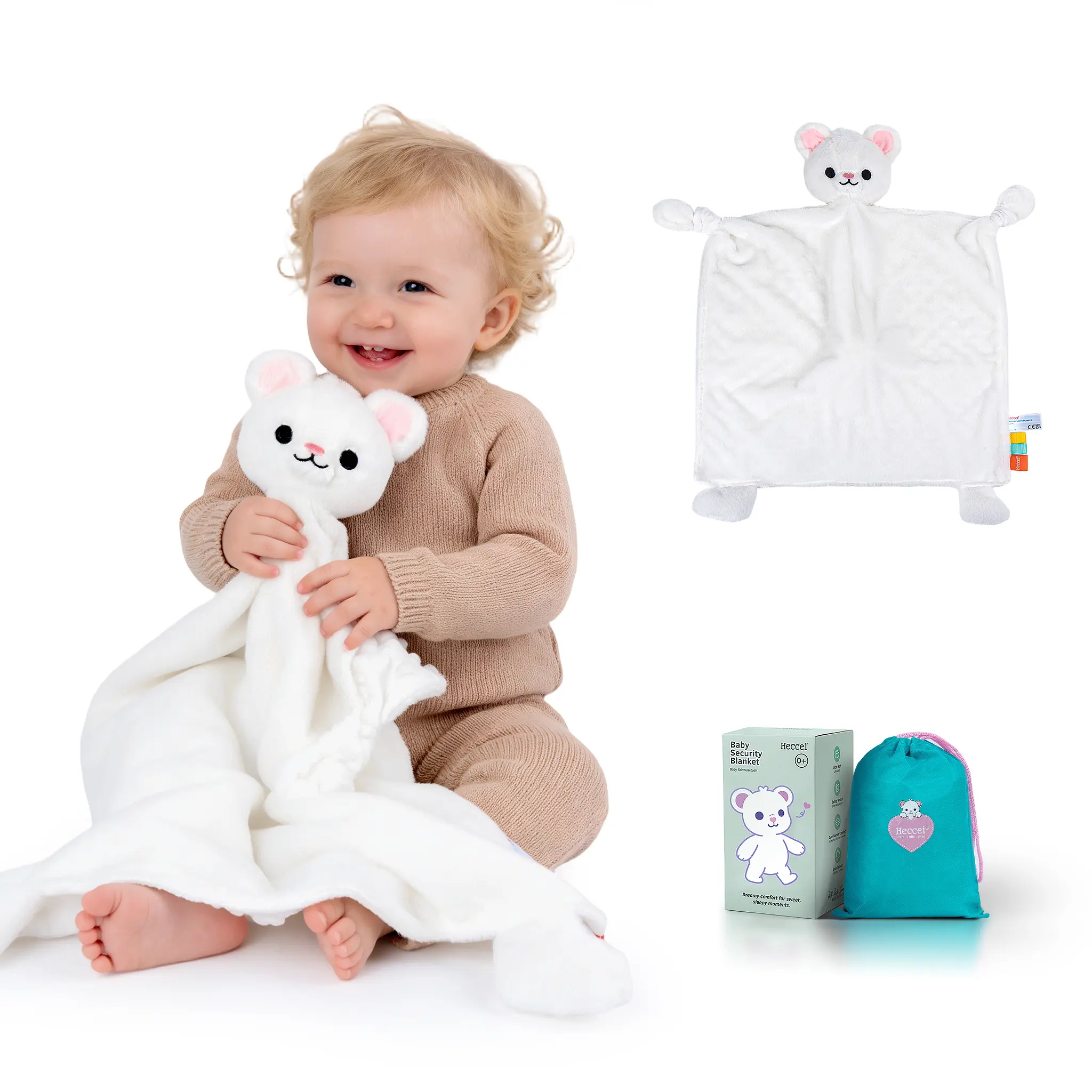 Heccei OEKO-TEX Certified Baby Security Blanket, Ultra Soft Lovey Snuggle Toy for Newborns, Sensory Animal Hecceibear Cuddle Blanket, Gift-Ready Essential for Boys & Girls