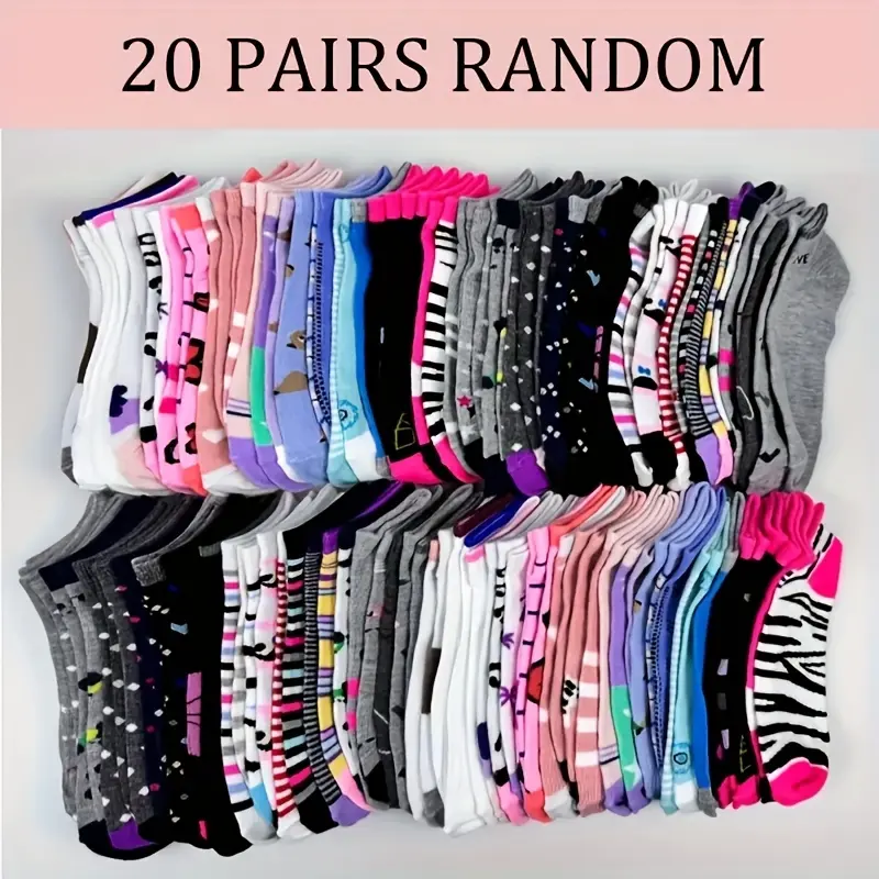 Women's 20-Pair Aesthetic Unique Striped Socks - Playful Designs: Polka Dots, Squares, Cartoon Animals, Contrasting Colors, Solid Colors, Boat Socks, Invisible Styles for Everyday Use, Socks For Women