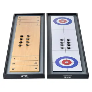 VEVOR Shuffleboard and Curling 2 in 1 Board Games, 45" Portable Tabletop Set, Two Sided Tabletop Shuffleboard with 8 Rolling Pucks, Shuffleboard and Curling Combo Game Set for Kids and Family