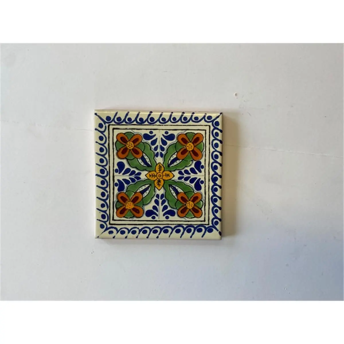 212 MAIN Handmade L123 Shade Talavera Mexican Decorative Tiles - 4x4 in Natural Clay, Double-Fired, Hand-Glazed, 2 lbs, 4 Tiles Pack, Residential & Outdoors Use