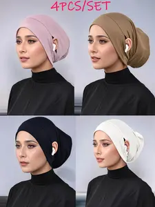 Women's Solid Color Earless Straight Hats, Comfortable Versatile Modal Breathable Modesty Hijab, Trendy Turban Suitable for All Seasons