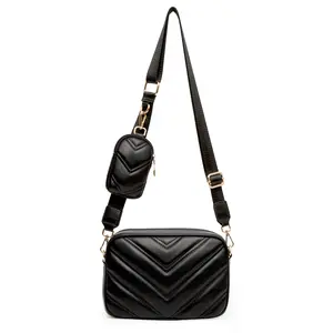 Herald Chevron Quilted Small Crossbody Bag with Coin Purse Pouch,  Women Square Flap Side Shoulder 2 Size Handbags