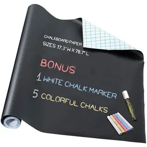 Chalkboard Paper - Blackboard Vinyl Paper Removable Bulletin Wall Sticker, Free: 1 White Chalk Marker Pen + 5 Colorful Chalks - 17.3" W x 78.7" L...