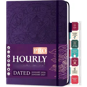 Hourly Schedule  PRO Dated Jan 2026-Jan 2027 - Deluxe Weekly & Daily Organizer with Time Slots. Appointment Book Journal for Work & Time Management, A4 Hardcover, Purple