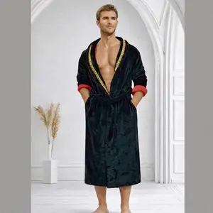 The Royal King Robe ~ double layer fleece, red interior, black exterior, with gold Greek key trim ~ ultra plush mens bathrobe, stylish loungewear Menswear Belt Nightwear