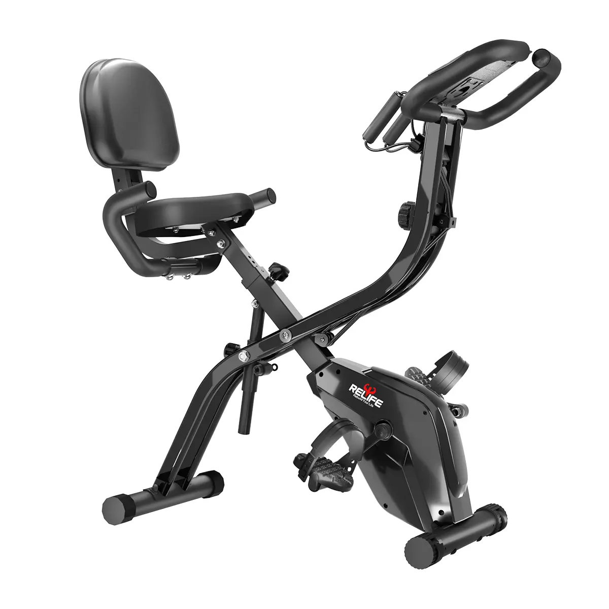 RELIFE 3-in-1 Indoor Exercise Bike Foldable Design with Adjustable Resistance, Seat and Resistance Bands for Home Cardio and Muscle Toning, Summervibes