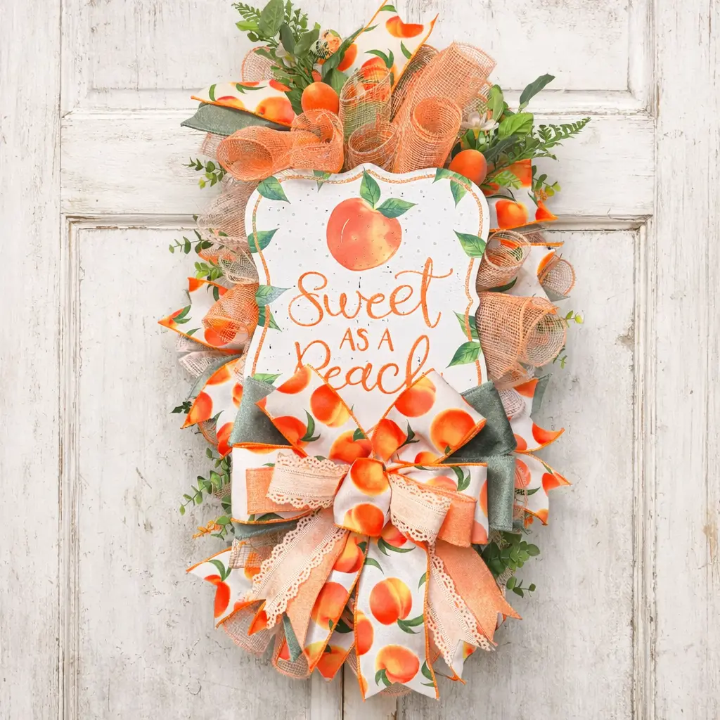 Handmade Peach Spring Wreath | Farmhouse Front Door Decor
