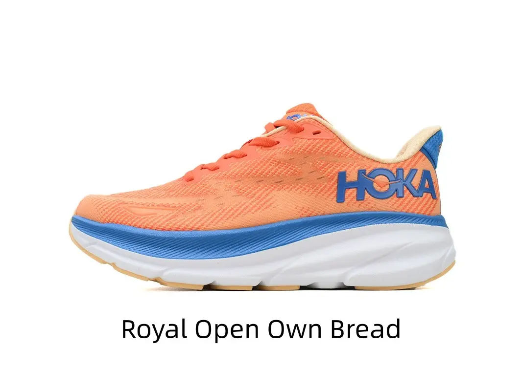 Vibrant orange mesh unisex performance running shoes with striking blue midsole pop detail, streamlined curved rocker sole silhouette, warm bright tone stands out in all athletic and casual fits